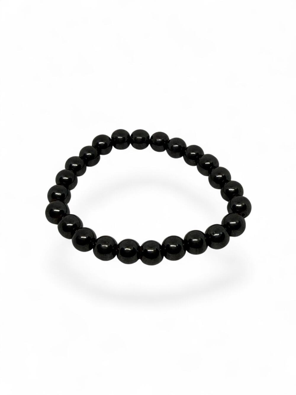 Unisex Hematite Bead Stretch Bracelet Heavy Metallic Gunmetal Gray